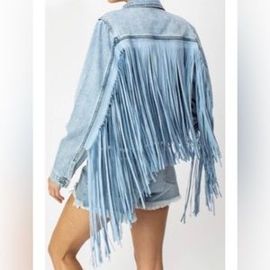 Blue Jean Jacket with Extra Long Fringe